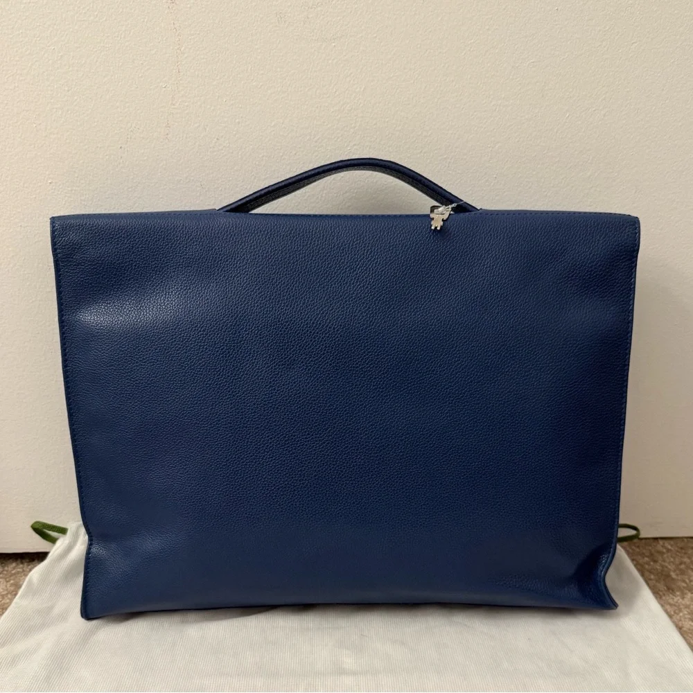 Longchamp Blue Pebbled Leather Briefcase with Lock and Keys - Picture 2 of 6